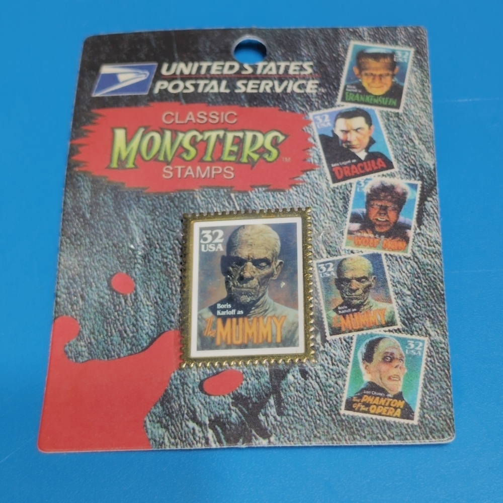 United States Postal Service Classic Monsters The Mummy Stamp Pin  Carded 1997